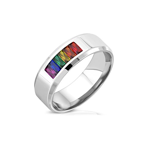 Stainless Steel Rainbow Cubic Zirconia Band - Click Image to Close